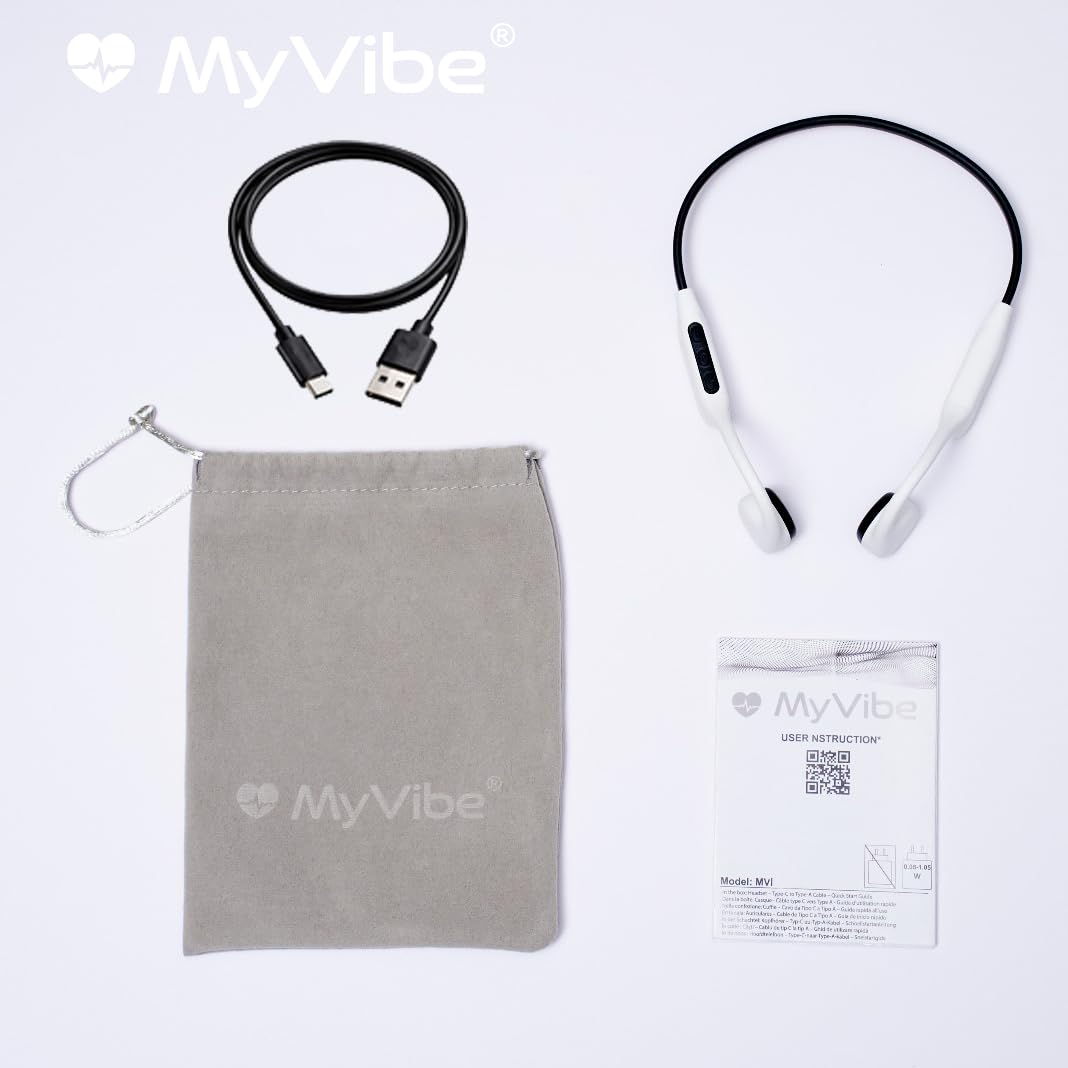 MYVIBE is Powerful Casque à Conduction Osseuse Sport Bluetooth - Écouteurs Oreilles Libres IPX5 Étanche, 9H Autonomie, Ultra Léger 28g - Idéal Running, Randonnée, Fitness & Urbain (Blanc)