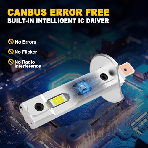 Image of AHOBXD H1 Light Bulbs,6500K White Super Bright Upgraded 600% 30000LM Brightness Real 1:1 Halogen Size 80000Hours Lifespan H1 /H1LL Flicker Free and Canbus Free IP68 Waterproof Pack of 2
