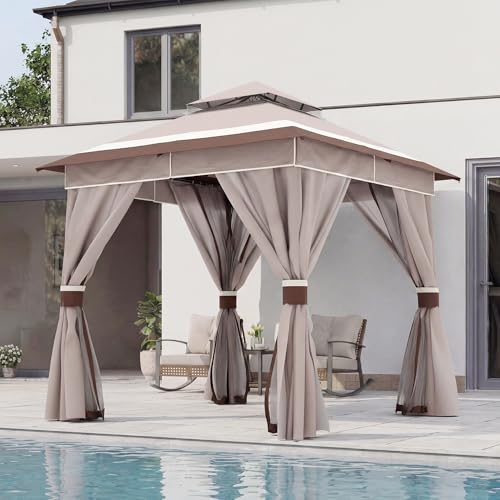 LAUSAINT HOME 8'x8' Outdoor Gazebo, Metal Frame Heavy Duty Patio