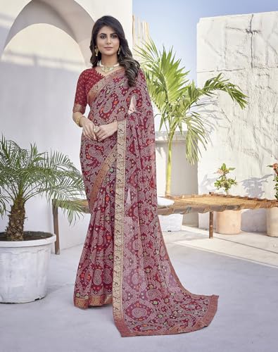 Image of Yashika Women's Trendy Printed Jacquard Lace Georgette Saree with Blouse Material||AZ-YS-P1-GULSHAN-Parent