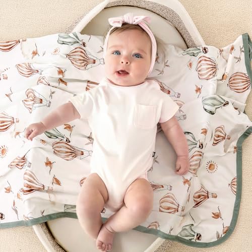Image of GRSSDER Baby Blankets Super Soft Jersey Knit Swaddle Blanket for Baby Girls and Boys, Double Layer Receiving Blankets 34 x 44 Inches, Extra Large for Baby Swaddling, Balloon Print