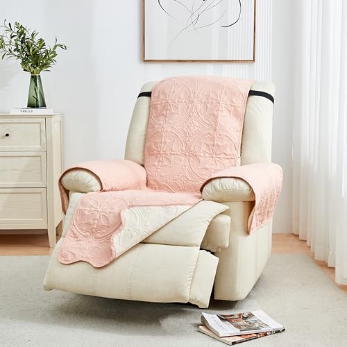 Image of Great Bay Home Reversible Recliner Cover - Washable Slipcover Furniture Protector with Elastic Straps - Perfect for Kids & Pets - Quilted & Stitched Detail (Dusty Rose /Taupe).