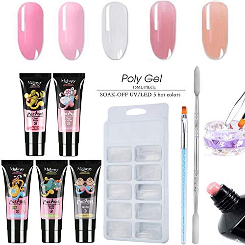 Ofanyia Nail Art Kit 5 Colors Nail Thickening Solution Nail Builder Nail Extension Set with Nail Brush Pusher False Nails