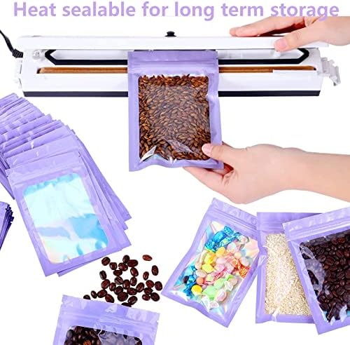 Mylar Bags,100 PCS Mylar Zip Lock Bags,Foil Ziplock Bags,Resealable Stand Up Pouch Foil Holographic Bags,for Party Favours Food Storage foil pouch bag(6x10cm)