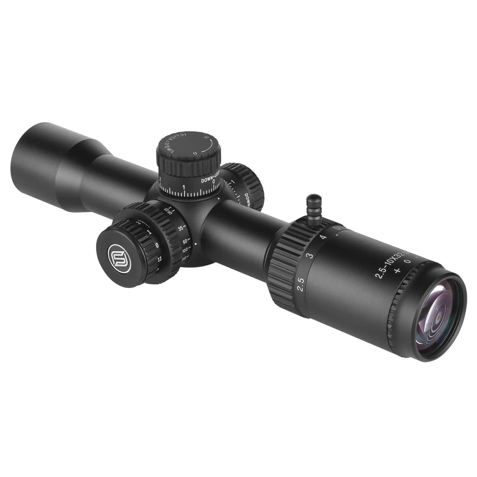 SPINA OPTICS Lunette de visée 2.5-10x32 SFP Lunette Chasse avec éclairage mil Dot Reticle, Tube de 30 mm deuxième Plan Focal avec Support annulaire de 20 mm
