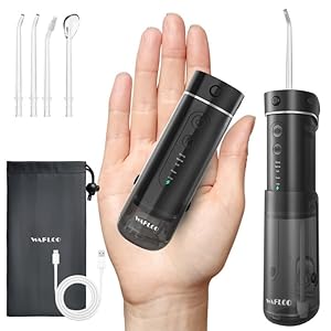 Reise Munddusche Kabellos Water Flosser: Ultra Kompakt, Zahndusche mit 180ML Wassertank, 5 Modi, 4 Düsen, IPX7 Wasserdicht, Elektrische Zahnseidefür Zahnzwischenraumreiniger & Klein Travel (Schwarz)