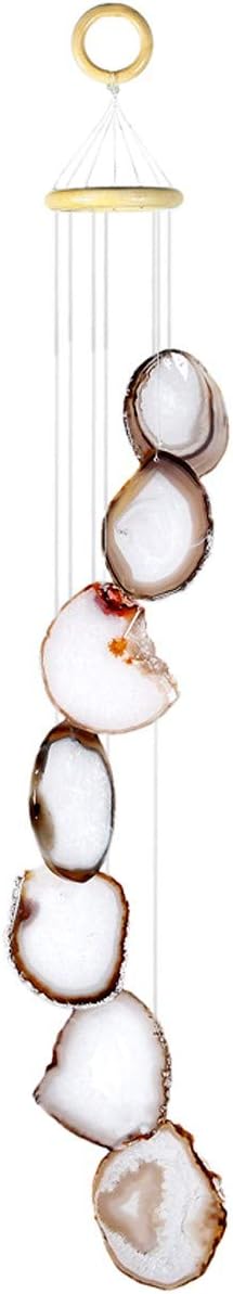 Nupuyai Wind Chimes - Unique Agate Slices Geode Stone Wind Chimes Indoor Outdoor, Healing Stone Windchime Hanging Ornament for Home Garden, 15.7-19.7'', Natural Agate