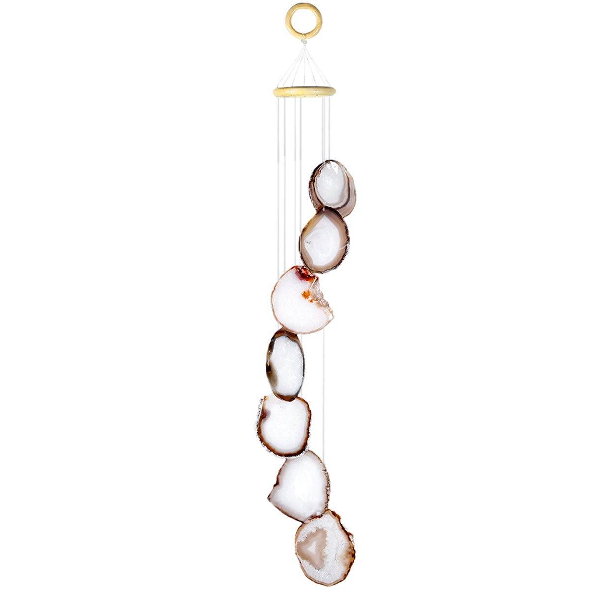 KYEYGWO Natürlicher Achat Scheiben Geode Windspiel Sun Catcher KristallsteinGlockenspiel Artwork für Hausgarten Dekoration 70-85 cm
