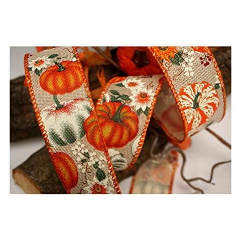 Autumn Fall Harvest Thanksgiving Wire Wired Edge Ribbon - Wreath Wedding Vintage (Country Pumpkins Burlap 1.5", 3m) Cover