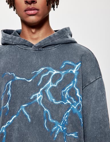 Vamtac Lightning Graphic Hoodies for Men Oversized Unisex Wash Hoodie Y2k Vintage Pullover Hooded Sweatshirt