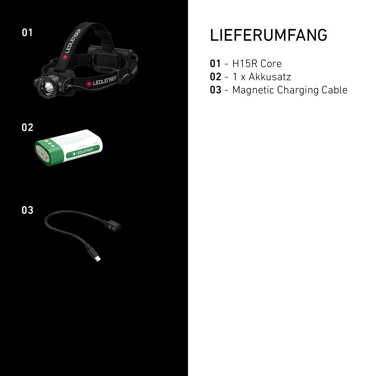 Ledlenser H15R Core Stirnlampe Wiederaufladbare LED, 2500 Lumen, 21700 Lithium-Batterie, bis zu 80 Stunden Leuchtdauer, fokussierbarer 250 m Lichtstrahl, wasserdicht nach IP67, dimmbar, USB-Aufladung