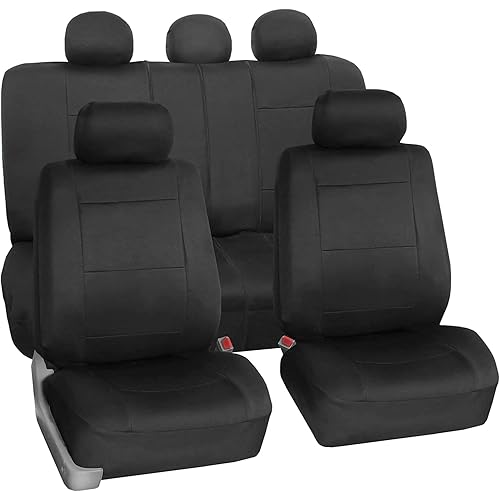 FH Group Car Seat Covers Full Set Neoprene - Universal Fit, Automotive Low Back Front Seat Covers, Airbag Compatible, Split Bench Rear Seat, Washable Seat Cover for SUV, Sedan Black
