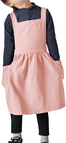 OBEEII Kids Aprons for Cooking Cotton Linen Children Baking Kitchen Apron Garden