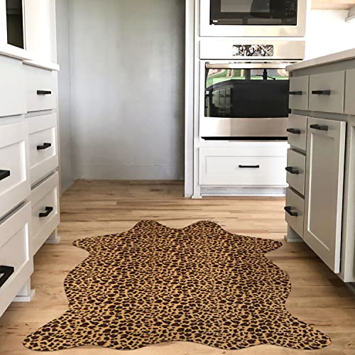 Fixseed Faux Fur Cowhide Rug For Living Room, 4.6 X 5.2 Feet Durable And Large Size Leopard Animal Print Area Rug Washable Rug For Bedroom Western Decor #TOP4