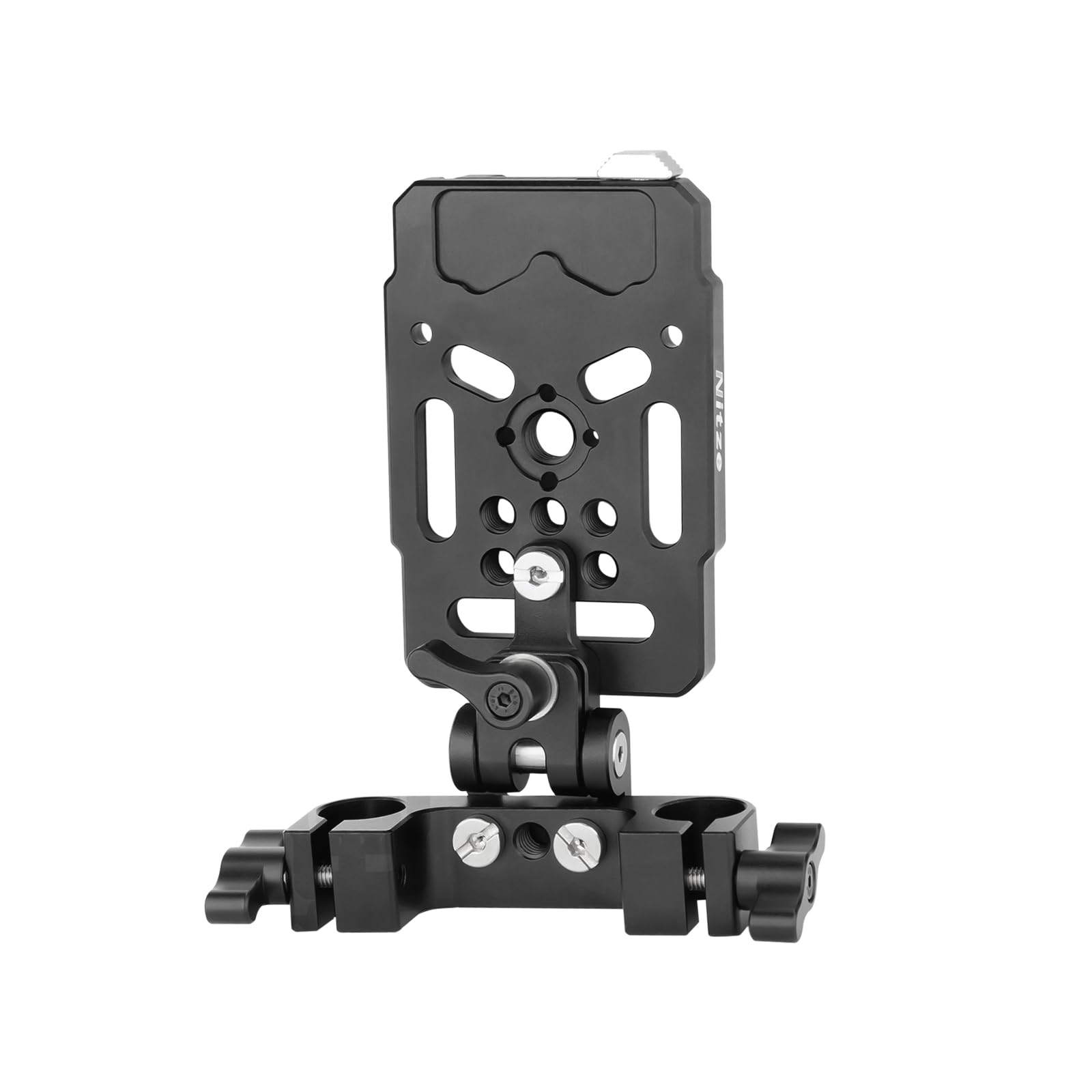 Nitze V Mount Battery Plate con Abrazadera de Varilla de 15 mm y Brazo Ajustable, V Mount Placa de Batería con Múltiples Roscas 1/4 "y 3/8", V Lock Plate Aluminum Alloy para Camera Battery - N21-A3