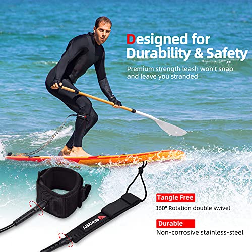 Abahub Sup Leash, Accesorio Sup, Tabla de Surf Leash Board Sup Safety Line, Negro/Azul/Naranja/Verde/Amarillo/Blanco/Transparente/Rojo Correa de 10 pies 7 mm para Adultos