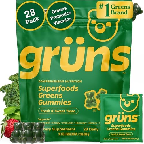 Gruns Adult Super Greens Multivitamin Gummies, Superfood Gummy Vi...