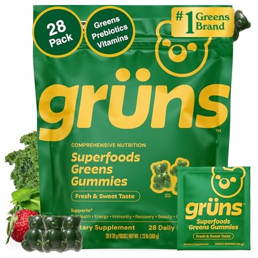 Super Greens Gummy Bears: Organic Spirulina and Chlorella, Prebiotics for Digestive Health, 20+ Vitamins and Minerals - 28 sachets - 224 Gummies