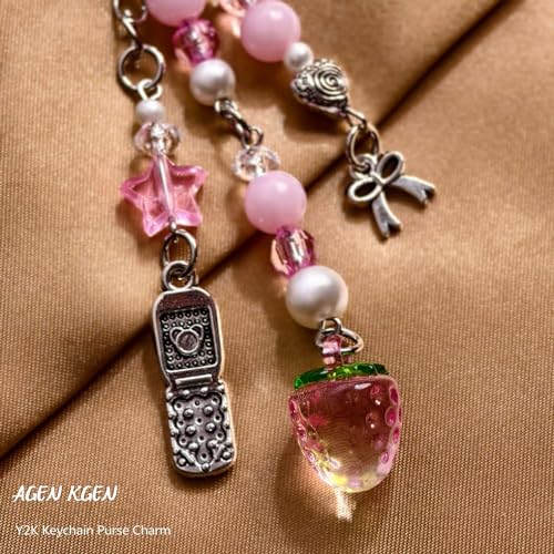 AGEN KGEN Novelty keychains Aesthetic Y2K Keychain Charms Stylish Keychains Accessories for Women Bag Purse Gifts (1x Pink Strawberry) - Thumbnail 7