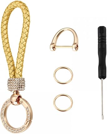 MiOYOOW Car Keychain for Women, Rhinestone Leather Key Holder, Anti Lost Wallet Keychain for Car Key Access Card
