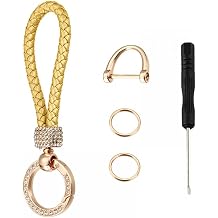 MiOYOOW Car Keychain for Women, Rhinestone Leather Key Holder, Anti Lost Wallet Keychain for Car Key Access Card