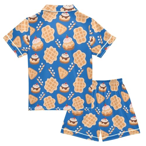 Waffles Ice Cream Summer Pajamas Set Soft Satin Pjs Sets 2 Piece Short Sleeve Sleepwear Casual Clothes2