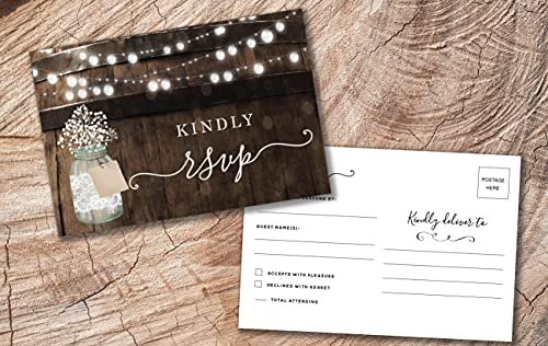 image for Your Main Event Prints 50 Rustic Mason Jar RSVP Postcards for Wedding,