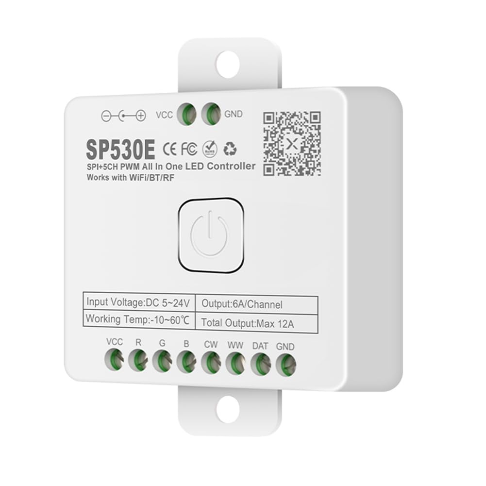Jrifedptry 12-in-1 WiFi LED Controller SP530E PWM SPI Pixels Dimmer for WS2812B WS2811 RGB RGBW LED Strips with Voice Control