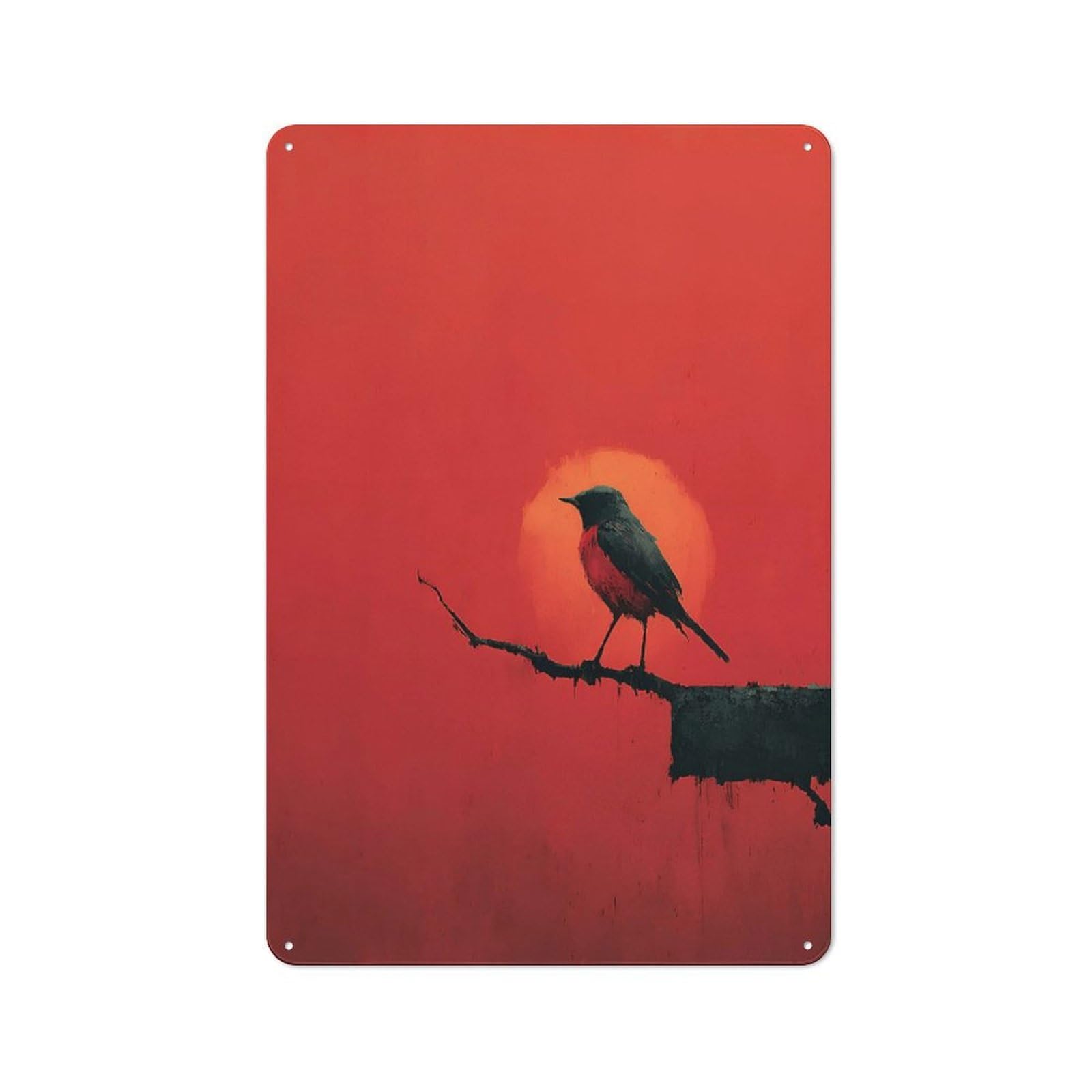 Junmoney Style-3 Bird On A Branch At Sunset Tin Wall Plaque 30X20cm, Barn Style Rustic Kitchen Decor For Farmhouse Kitchen, Pantry Or Dining Area