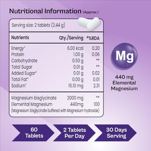 Image of Tata 1mg Magnesium Glycinate Tablets |2000mg | High Absorption Chelated form for Muscle Recovery, Sleep & Nerve Health | 2000mg Per Serving - 60 Veg Tablets