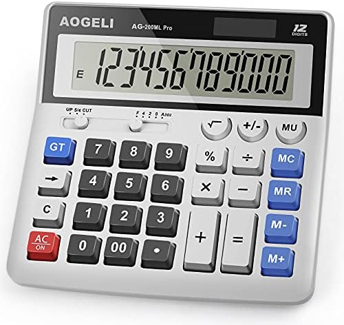 Calculators Desktop, Desk Calculator Two Way Power Battery and Solar Calculators Desktop,Big Buttons Easy to Press Used as Office Calculators for Desk,12 Digit Calculators Large Display Basic Office