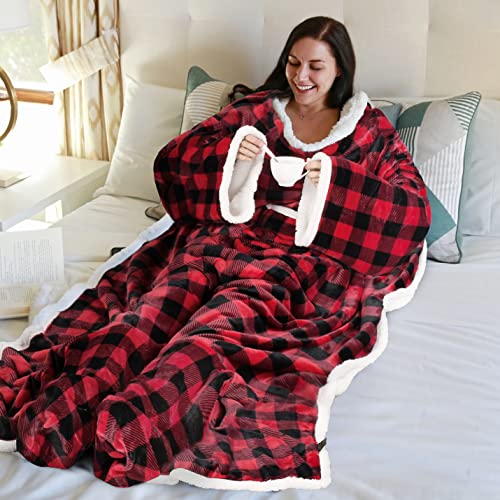 Image of Catalonia Sherpa Wearable Blanket with Sleeves & Foot Pocket for Adults