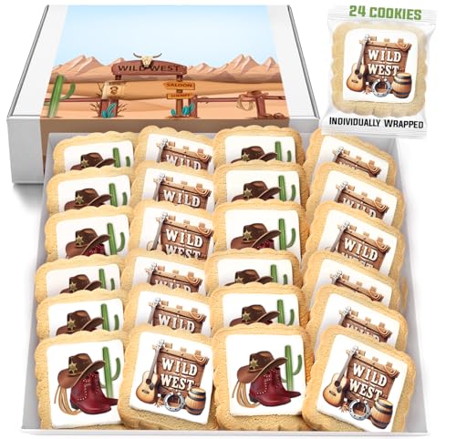 Image of Cowboy Themes Cookies 24 Pack Individually Wrapped | Wild West | Cowboy Hat Western Theme | Cowboy Boots Cactus Cookies