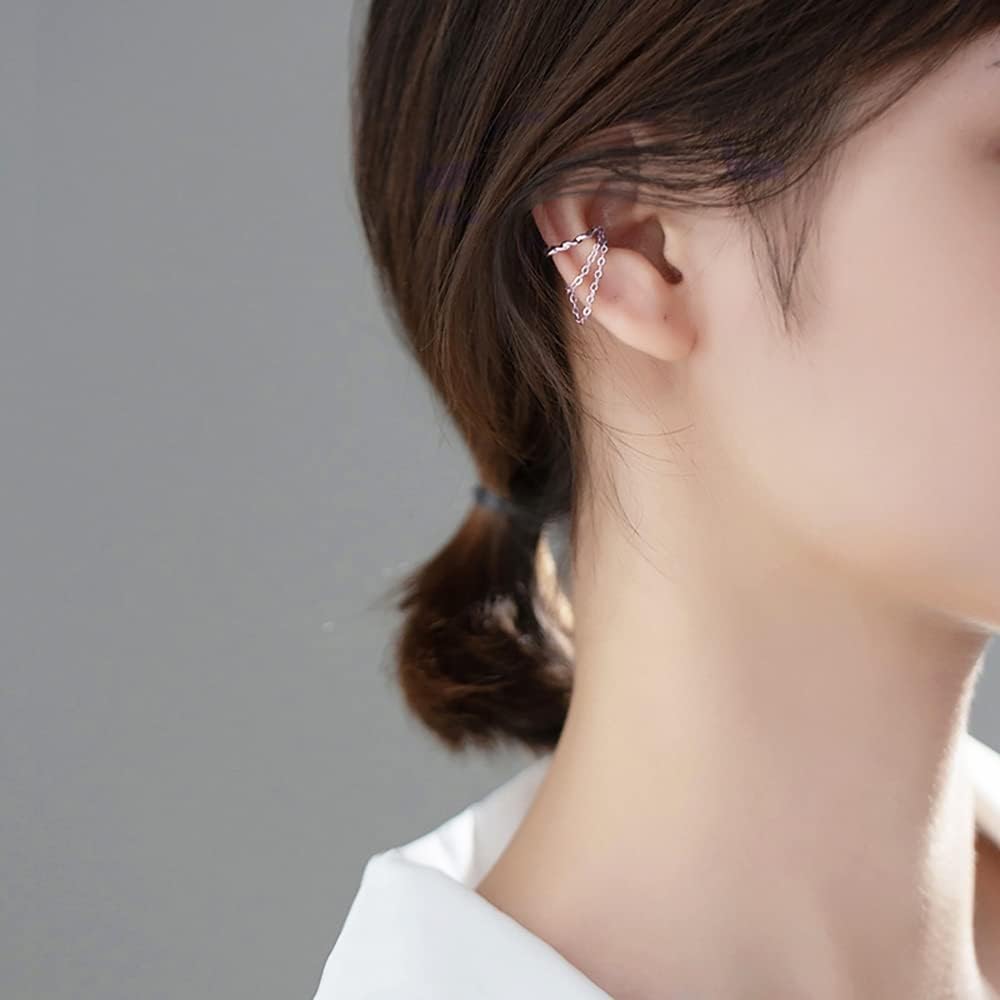 Reffeer Solid 925 Sterling Silver Cuff Earrings Chain Cartilage Wraps for Women Teens Minimalist Cuff Earrings No Piercing - Image 2
