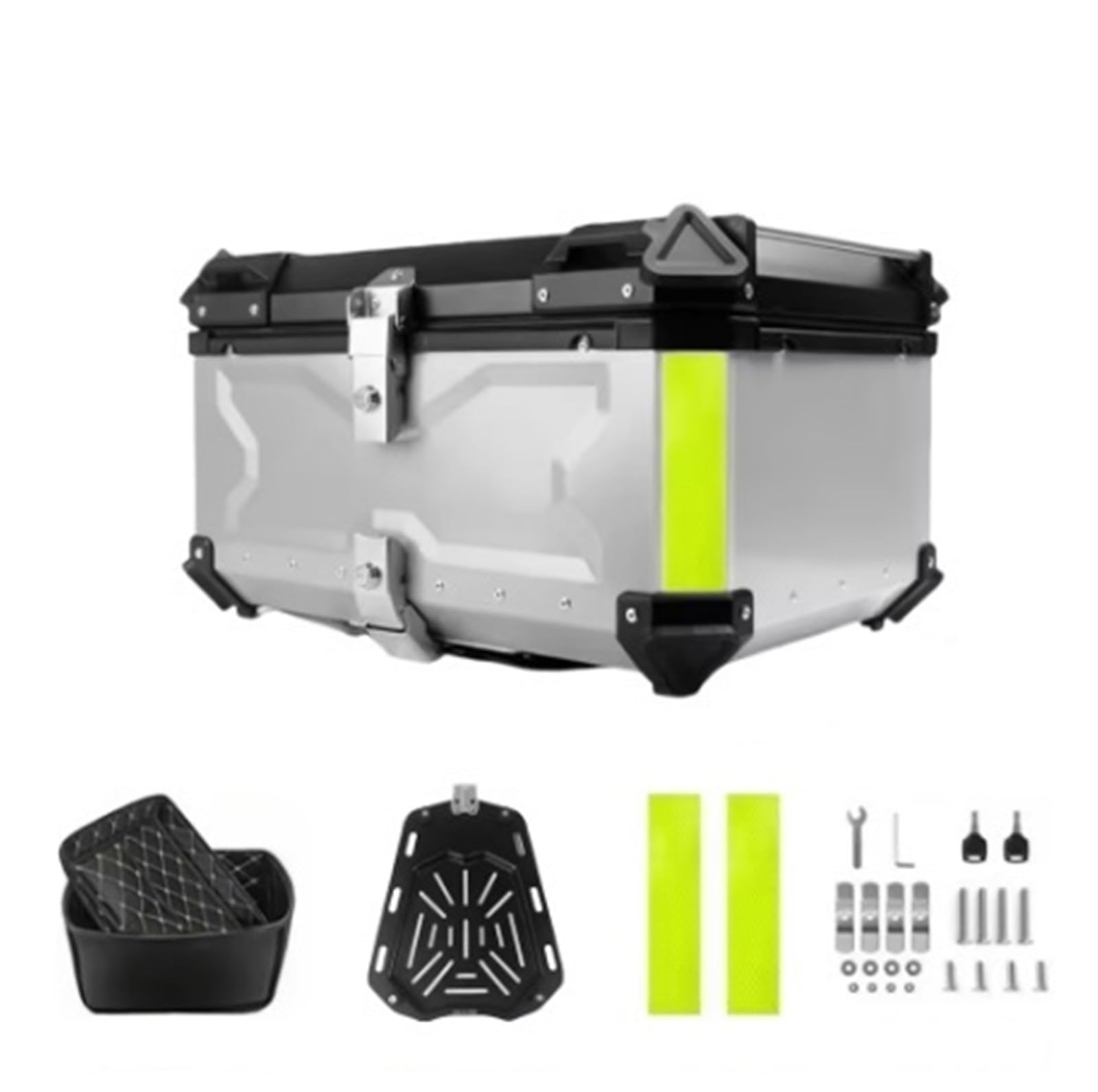 Coffre de moto en aluminium 80L Argent avec support universel - 8