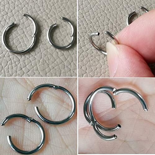 8Pcs Surgical Stainless Steel 16G Sleeper Cartilage Tiny Small Hoop Earrings Mini Septum Hinged Clicker Nose Ring Helix Tragus Piercings 8mm 10mm Set