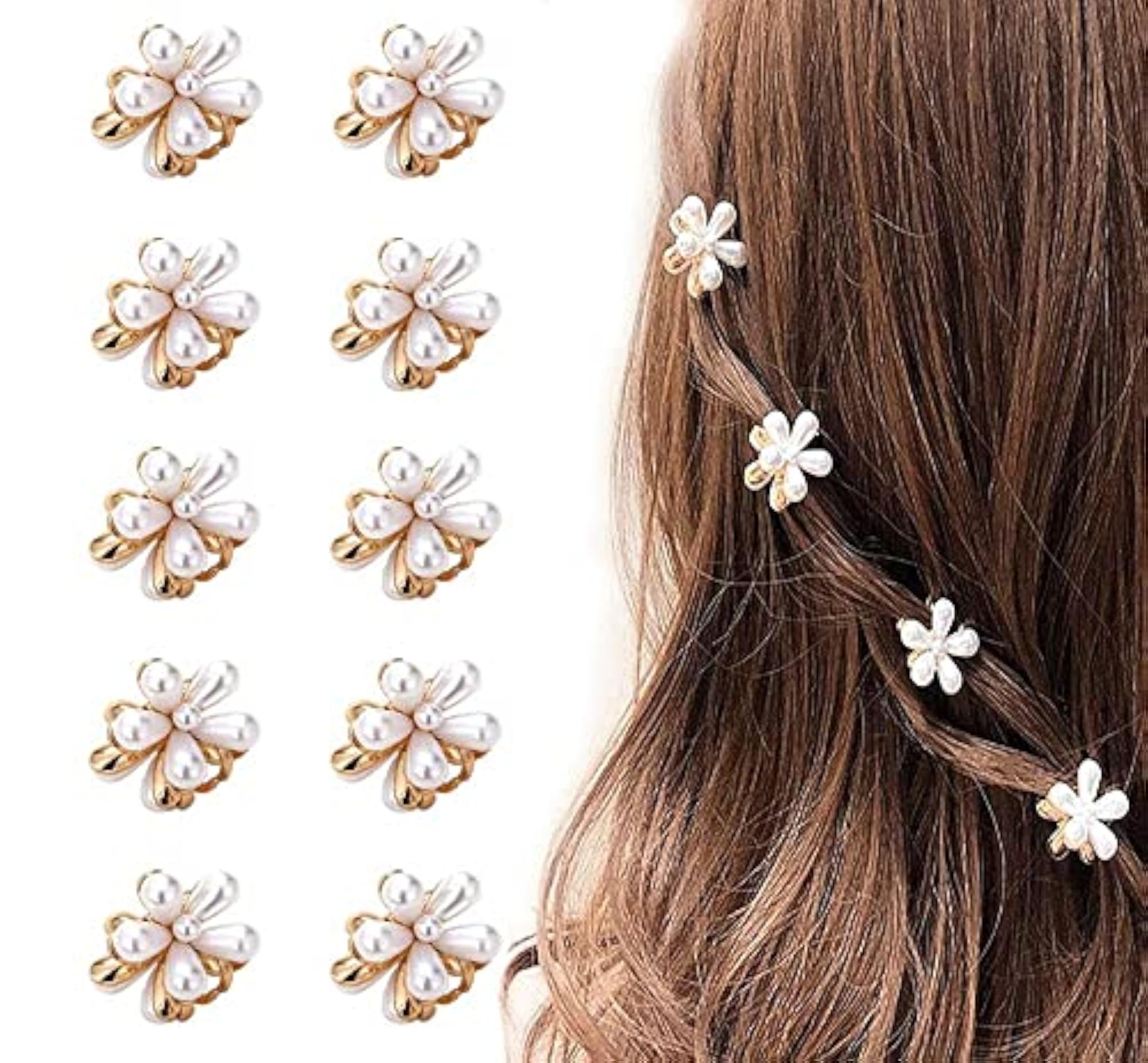 Pearl Hair Claw Clips with Flower Design