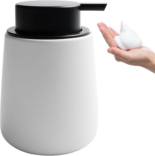 Dispensador de espuma de jabón de cerámica con bomba fácil de prensar, dispensador de espuma de mano para champú, baño, cocina, 12 onzas