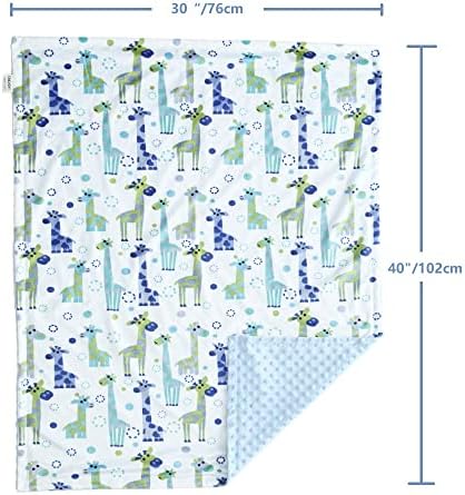 CREVENT Minky Baby Blanket for Boys Soft Plush Receiving Gift for Newborns Toddlers Swaddling(Cute Animal Printed + Dot Backing - Giraffe 75cmX100cm)