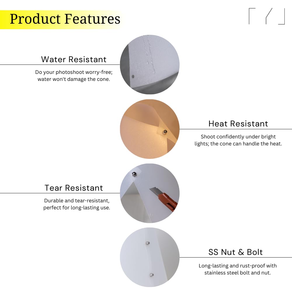 TYL Cône Lumineux Anti-Reflet - Diffuseur de Flash et Lumière pour Photographie de Produits - Alternative à la Boîte à Photos avec Diffusion à 360°