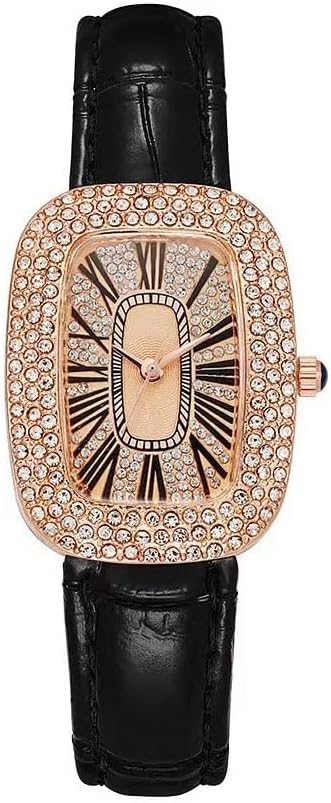 Goodern Women PU Leather Wrist Watch,Fashion Quartz Square Watches Luxury Rhinestone Watch Ladies Premium Diamond Wrist Watch Retro Square Mesh Bands Watches Stylish Jewelry Gift for Women Girls-Black