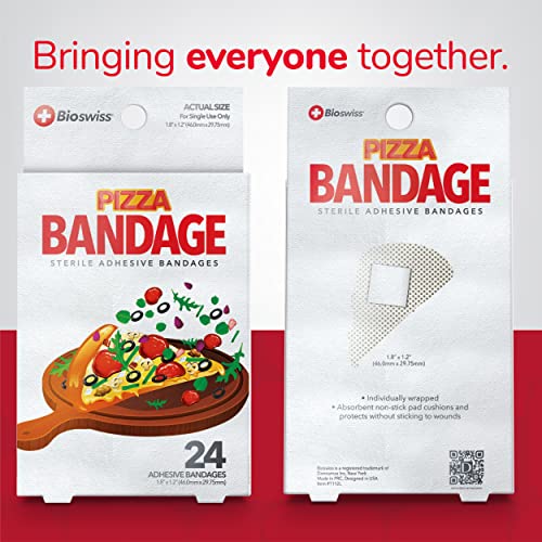 Bioswiss Bandages, Pizza Shaped Self Adhesive Bandages, Latex Free Sterile Wound Care, Fun First Aid Kit Supplies For Kids, 24 Count #TOP1