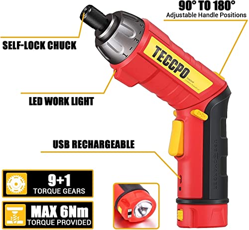 Cordless Screwdriver, 6Nm Electric Screwdriver, 4V 2000mAh Li-ion, with 45 pcs Accessories, 9+1 Torque Gears, Adjustable 2 Position Handle with LED, USB Rechargeable - Thumbnail 3