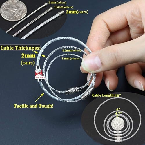 bayite Pack (100) Stainless Steel Wire Keychains Cable, Key Rings, Heavy Duty Luggage Tags Loops Tag Keepers 2mm Twist Barrel (Cable Length: 10 inches) - Thumbnail 2