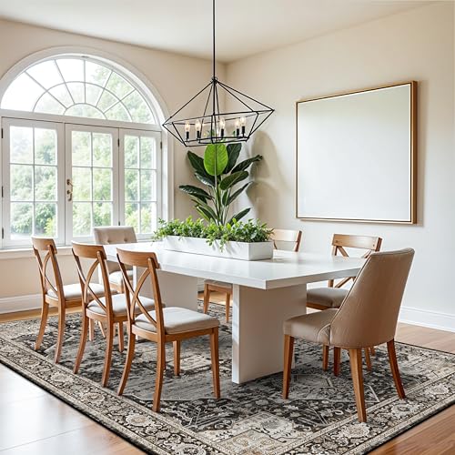 RUUGME 7x9 Area Rug Washable - Living Room Area Rugs with Non Slip Backing Stain Resistant Carpet Indoor Soft Carpets Distressed Decoration Mat for Bedroom Dining Room 7x9 Black