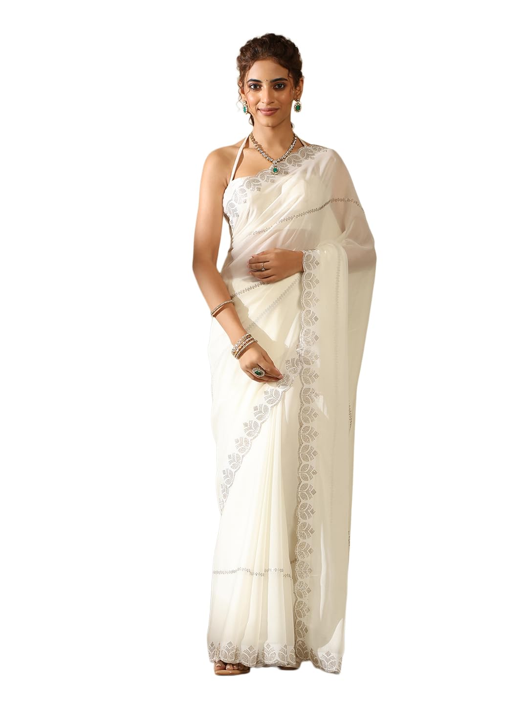 garden vareli Women's Solid Georgette Saree with Unstitched Blouse Piece-picture-45