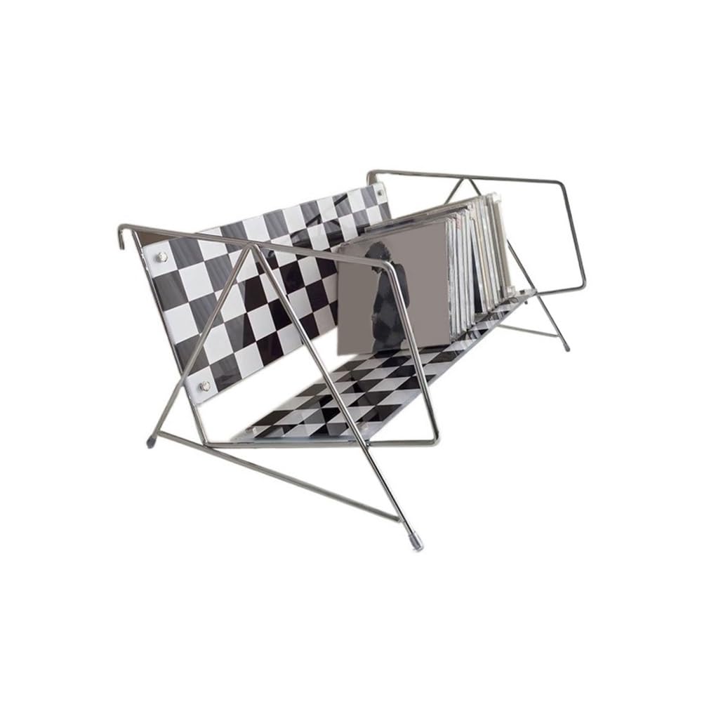 CHENGAIJIAN Cd Rack Black White Checkerboard Glass CD Record Holder Tabletop Storage Rack with Metal Stand