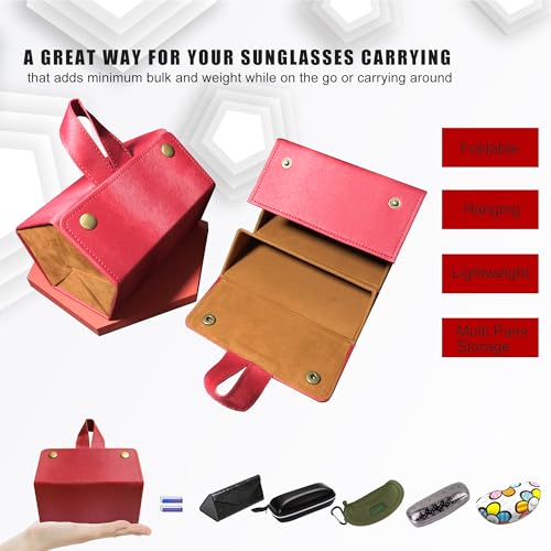 Image of Longjet Glasses Case Travel Sunglasses Organizer Leather Eyeglasses Storage Box Multiple Slots Hanging Eyewear Holder