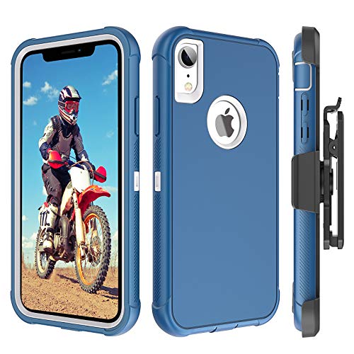 BENTOBEN iPhone XR Case, Belt Clip Holster Heavy Duty Kickstand [Military Grade] Shockproof Full Body Rugged Non-Slip Hybrid TPU Bumper Hard Plastic Cover Protective Cases for iPhone XR, Blue/White