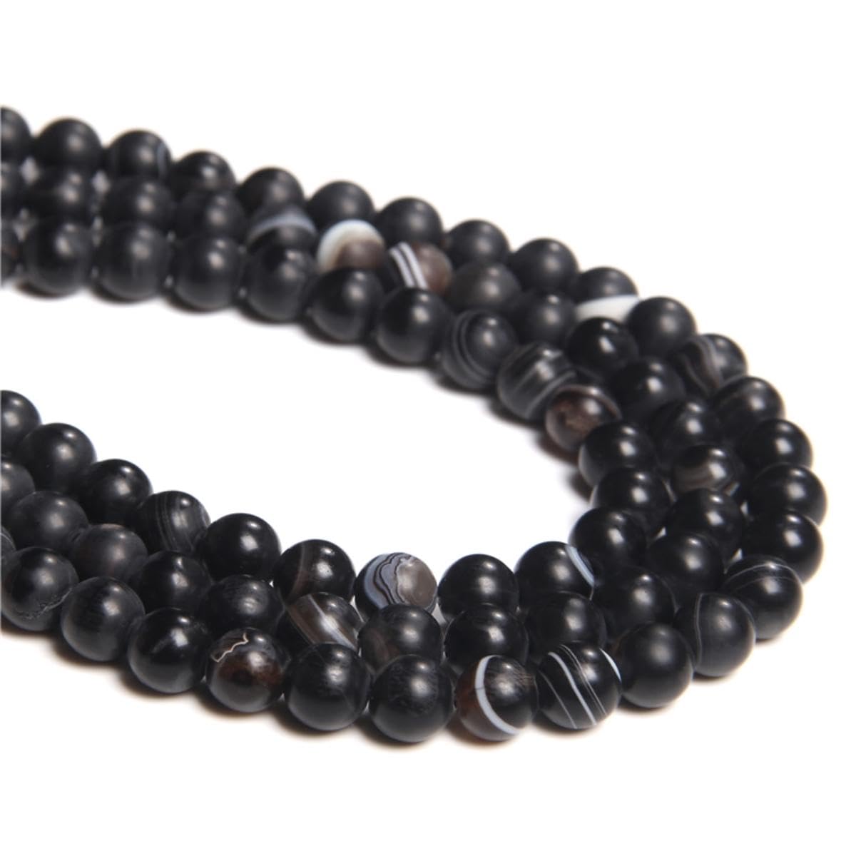 38PCS 10mm Natural Matte Black Striped Agate Round Smooth Loose Spacer Beads Hole Size 1mm Gemstone Energy Healing DIY Beads for Bracelet Necklace Jewelry Making